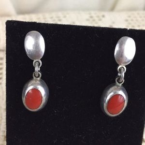 Silver and Carnelian Pierced Earrings